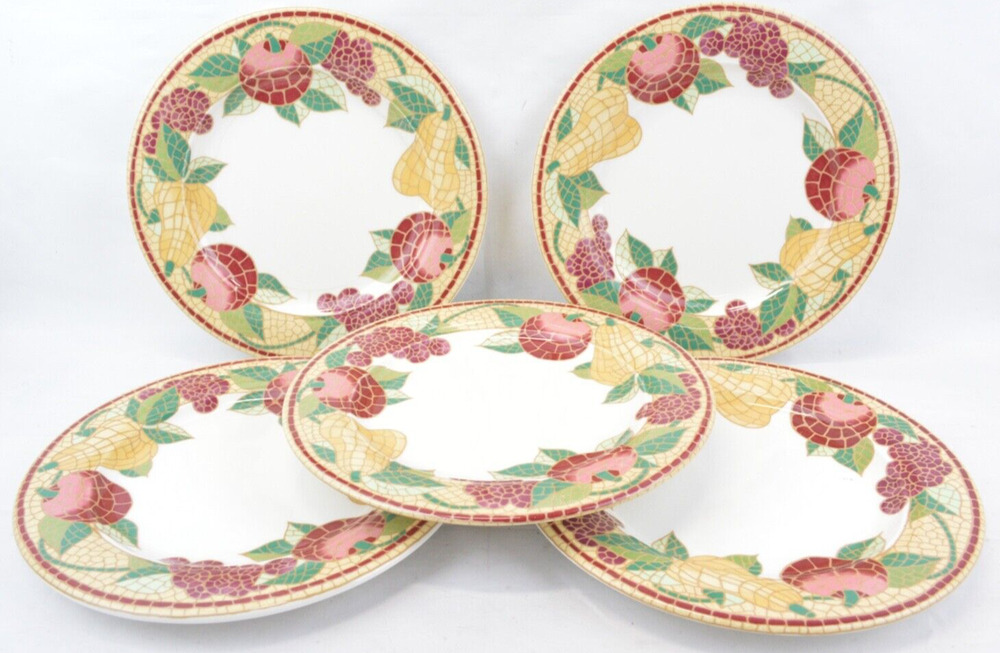 Pier 1 Mosaic Fruit Dinner Plates Set 5 Italy Earthenware 10.5" Fall Pattern